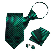 green black lines plaid mens silk ties handkerchief cufflinks set for mens suit dress