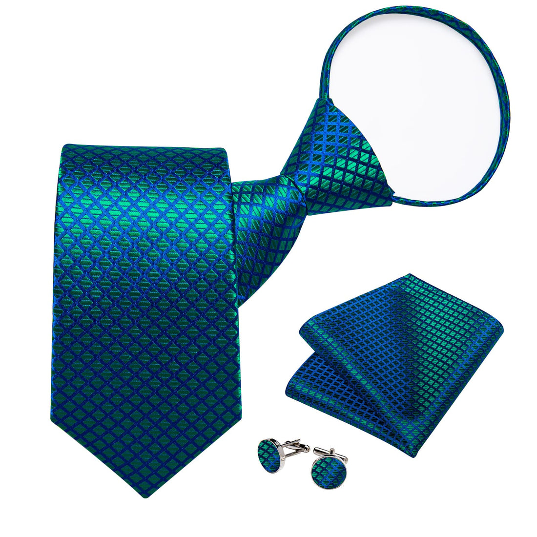 green blue lines plaid mens silk ties set
