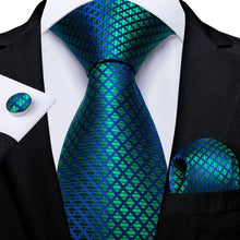 green blue lines plaid mens silk ties set