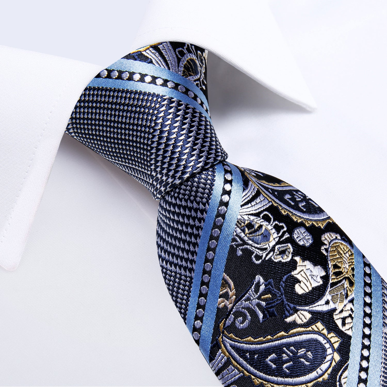 Grey Blue Novelty Men's Tie Handkerchief Cufflinks Clip Set
