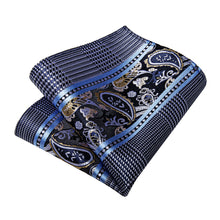 Grey Blue Novelty Men's Tie Handkerchief Cufflinks Clip Set