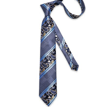 Grey Blue Novelty Men's Tie Handkerchief Cufflinks Clip Set