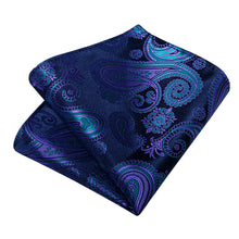 Blue Paisley Men's Tie Handkerchief Cufflinks Clip Set