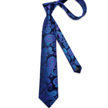Blue Paisley Men's Silk Tie Handkerchief Cufflinks Set