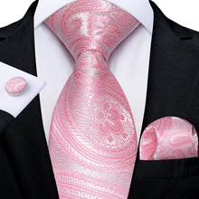 3PCS Luxury Pink Necktie Pocket Square Cufflinks Set