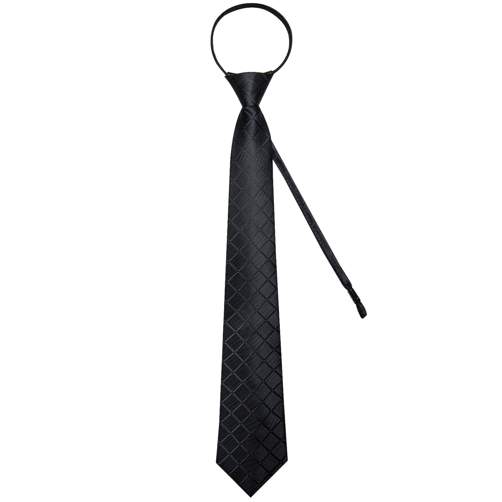 DiBanGu Bucket Tie Black Plaid Men's Silk Tie Handkerchief Cufflinks Set