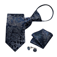 Blue Tie White Floral Easy-pull Men's Silk Tie