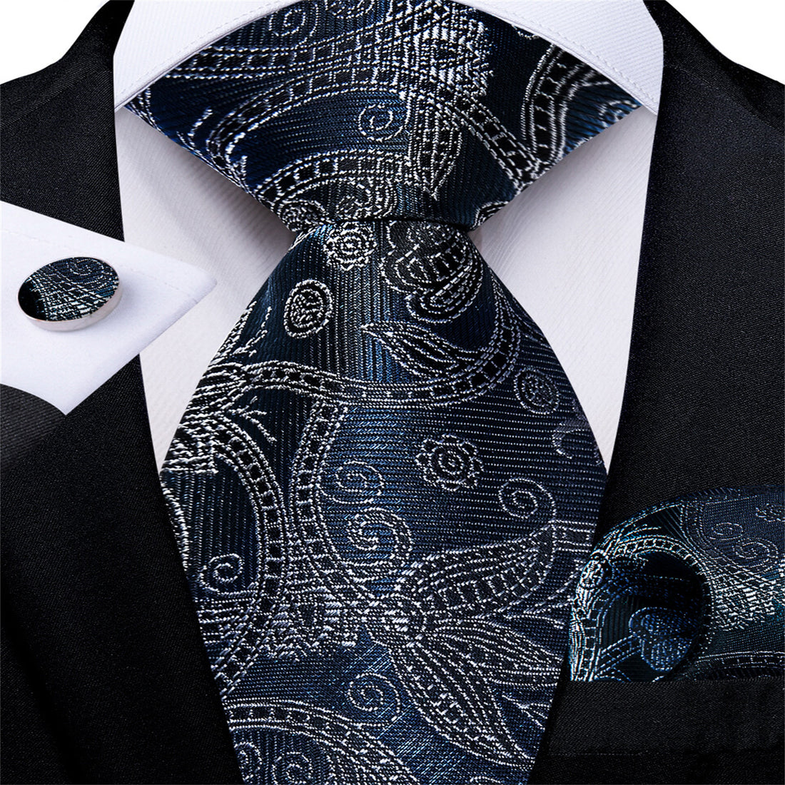 Blue Tie White Floral Easy-pull Men's Silk Tie