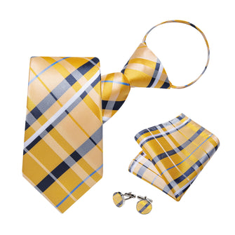 Yellow Tie Blue White Easy-pull Silk Tie