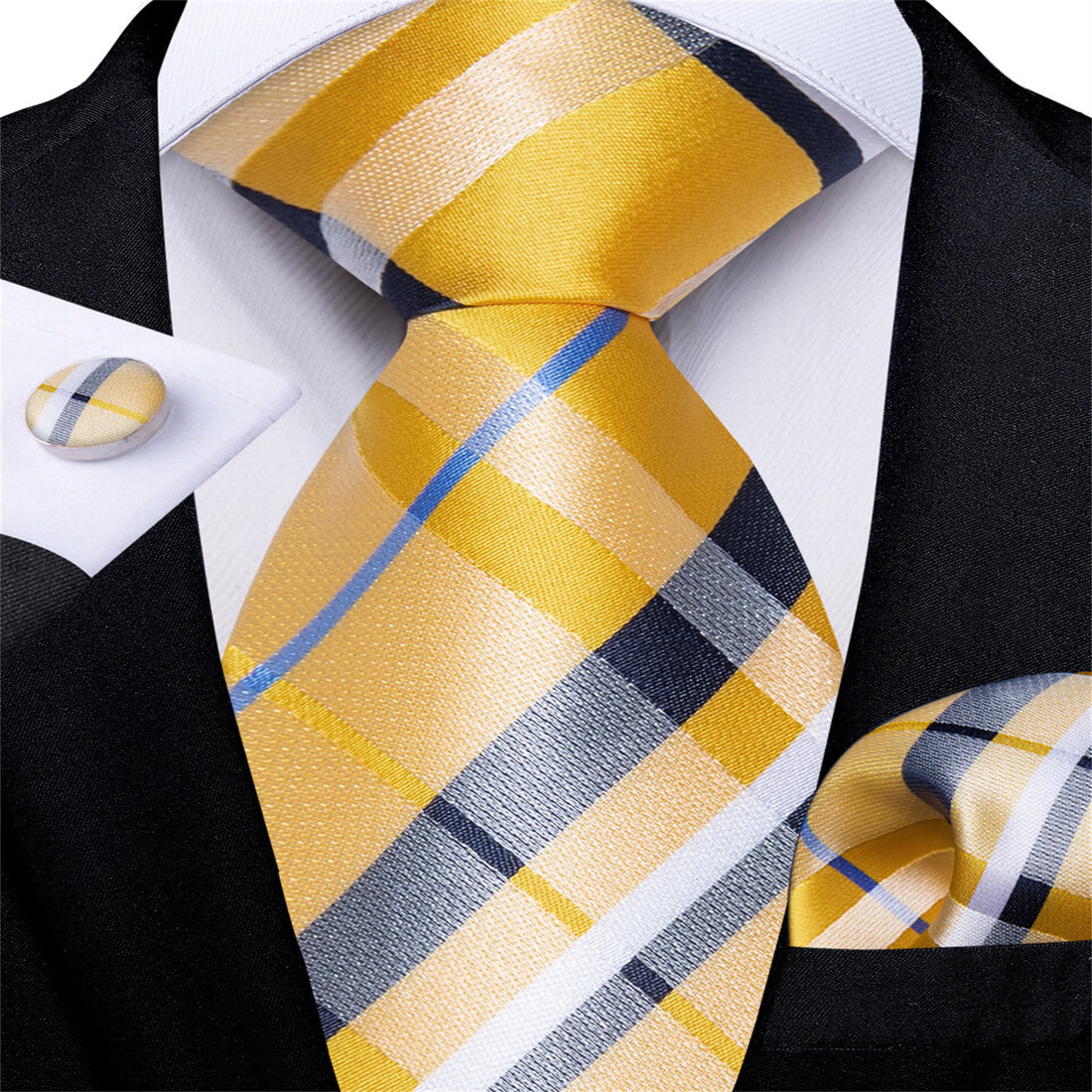 Yellow Tie Blue White Easy-pull Silk Tie