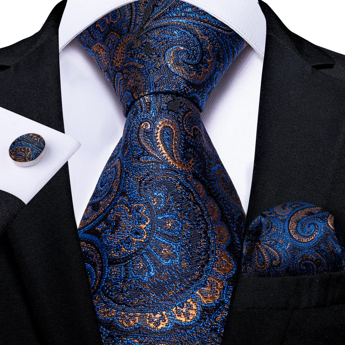 blue brown floral mens silk ties set for dress suit