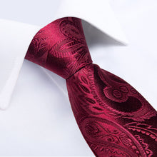 Burgundy Red Paisley Lazy Easy-pull Mens Dress Silk Tie
