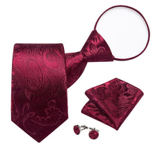 Burgundy Red Paisley Lazy Easy-pull Mens Dress Silk Tie