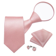 light pink solid mens silk ties pocket square cufflinks set for suit dress
