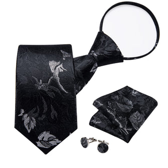 black silver grey floral silk mens ties set