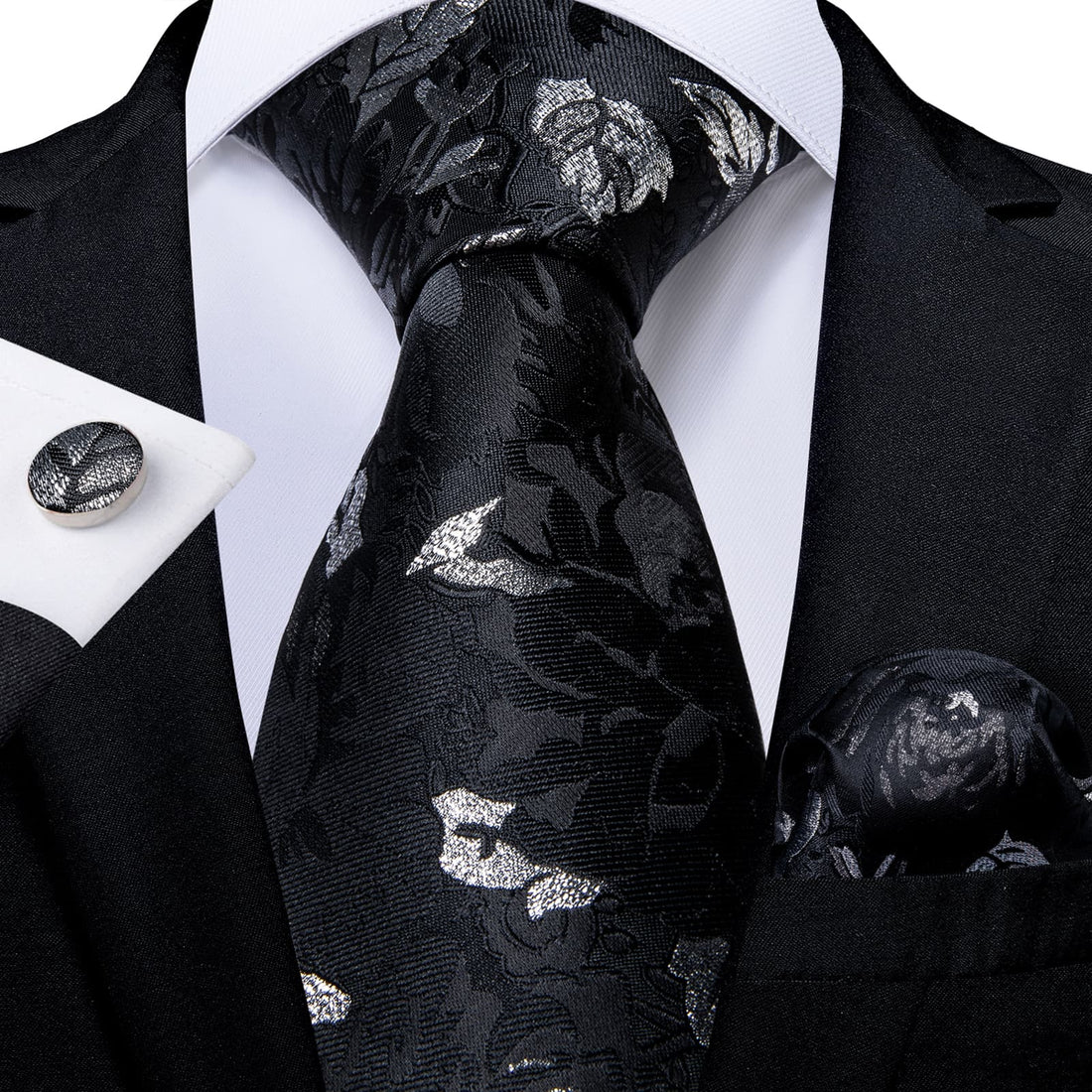 black silver grey floral silk mens ties set