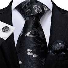 black silver grey floral silk mens ties