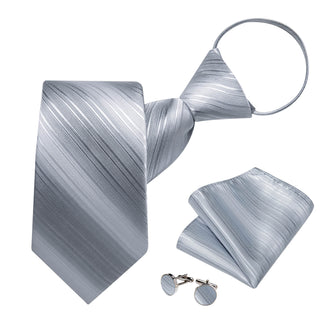  Gray White Gradient Striped Easy-pull Silk Tie 