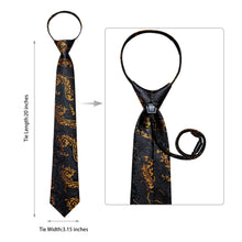 DiBanGu Men's Tie Black Gold Floral Easy-pull Silk Tie Set Classic