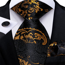 DiBanGu Men's Tie Black Gold Floral Easy-pull Silk Tie Set Classic