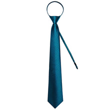 DiBanGu Men's Tie Teal Blue Striped Bucket Silk Tie Hanky Cufflinks Set