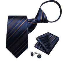  Deep Blue Brown Striped Bucket Silk Tie