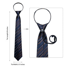 DiBanGu Men's Tie Deep Blue Brown Striped Bucket Silk Tie Hanky Cufflinks Set