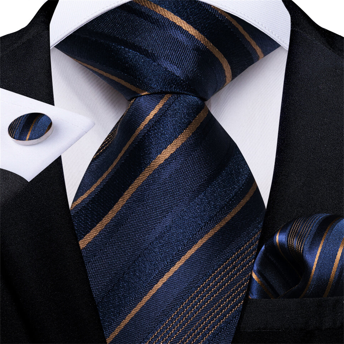  Deep Blue Brown Striped Bucket Silk Tie