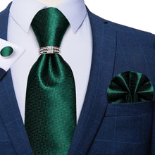 4PCS Green Stripe Men's Silk Tie Handkerchief Cufflinks With Tie Ring Set