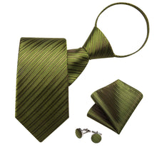 Silk Tie Olive Green Striped Lazy Easy-pull Mens Dress Tie Set for Mens Dress Suit