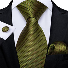Silk Tie Olive Green Striped Lazy Easy-pull Mens Dress Tie Set for Mens Dress Suit
