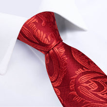 DiBanGu Men's Tie Red Paisley Bucket Silk Tie Hanky Cufflinks Set for Wedding