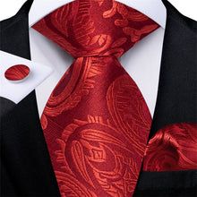 DiBanGu Men's Tie Red Paisley Bucket Silk Tie Hanky Cufflinks Set for Wedding