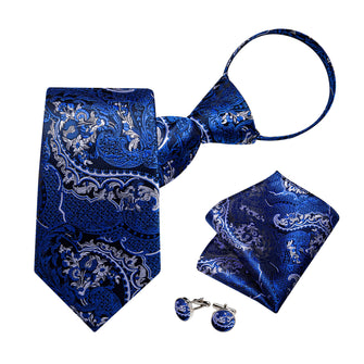 Blue White Jacquard Floral Bucket Silk Tie