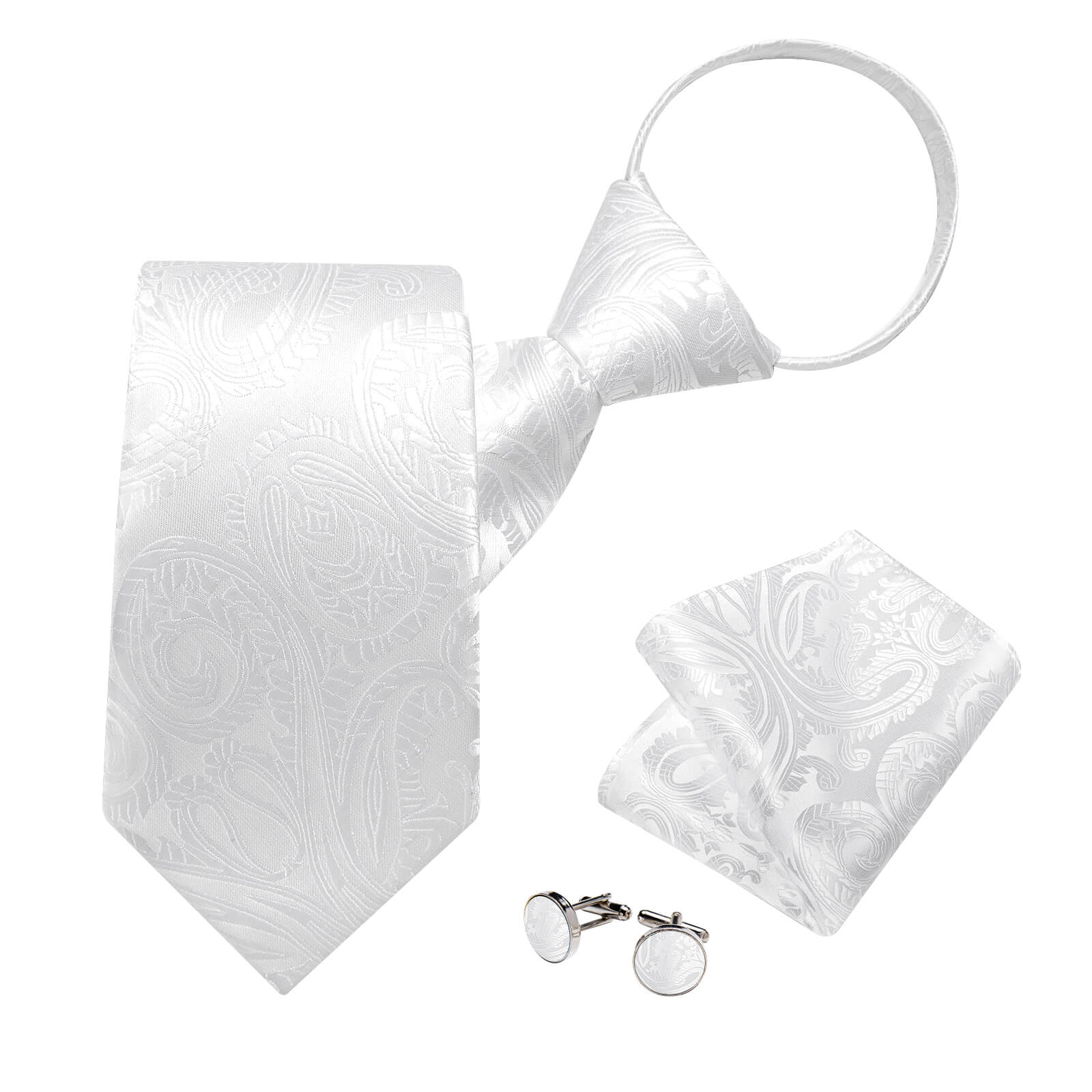  White Jacquard Woven Paisley Bucket Silk Tie