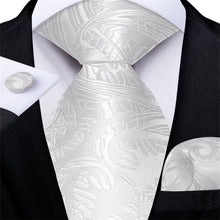 DiBanGu Men's Tie White Jacquard Woven Paisley Bucket Silk Tie Set