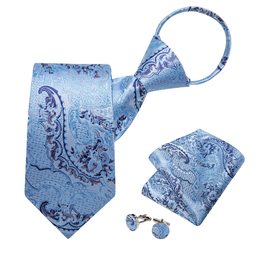 Blue Jacquard Woven Floral Bucket Silk Tie