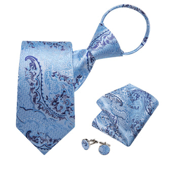 Blue Jacquard Woven Floral Bucket Silk Tie