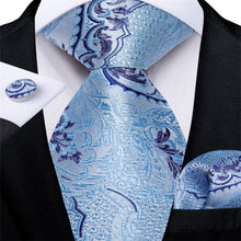 DiBanGu Men's Tie Blue Jacquard Woven Floral Bucket Silk Tie Set