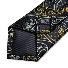 Classic Black Silver Golden Floral Men's Tie Pocket Square Cufflinks Set