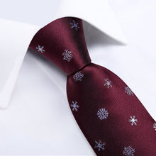 Christmas Claret Solid Silver Snowflake Men's Tie Pocket Square Cufflinks Clip Set