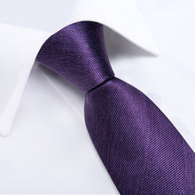 Purple Solid Men's Tie Pocket Square Cufflinks Clip Set