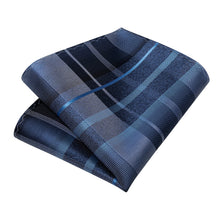 Blue Grey Lattice Stripe Men's Tie Pocket Square Cufflinks Set