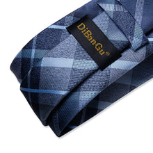 Blue Grey Lattice Stripe Men's Tie Pocket Square Cufflinks Set