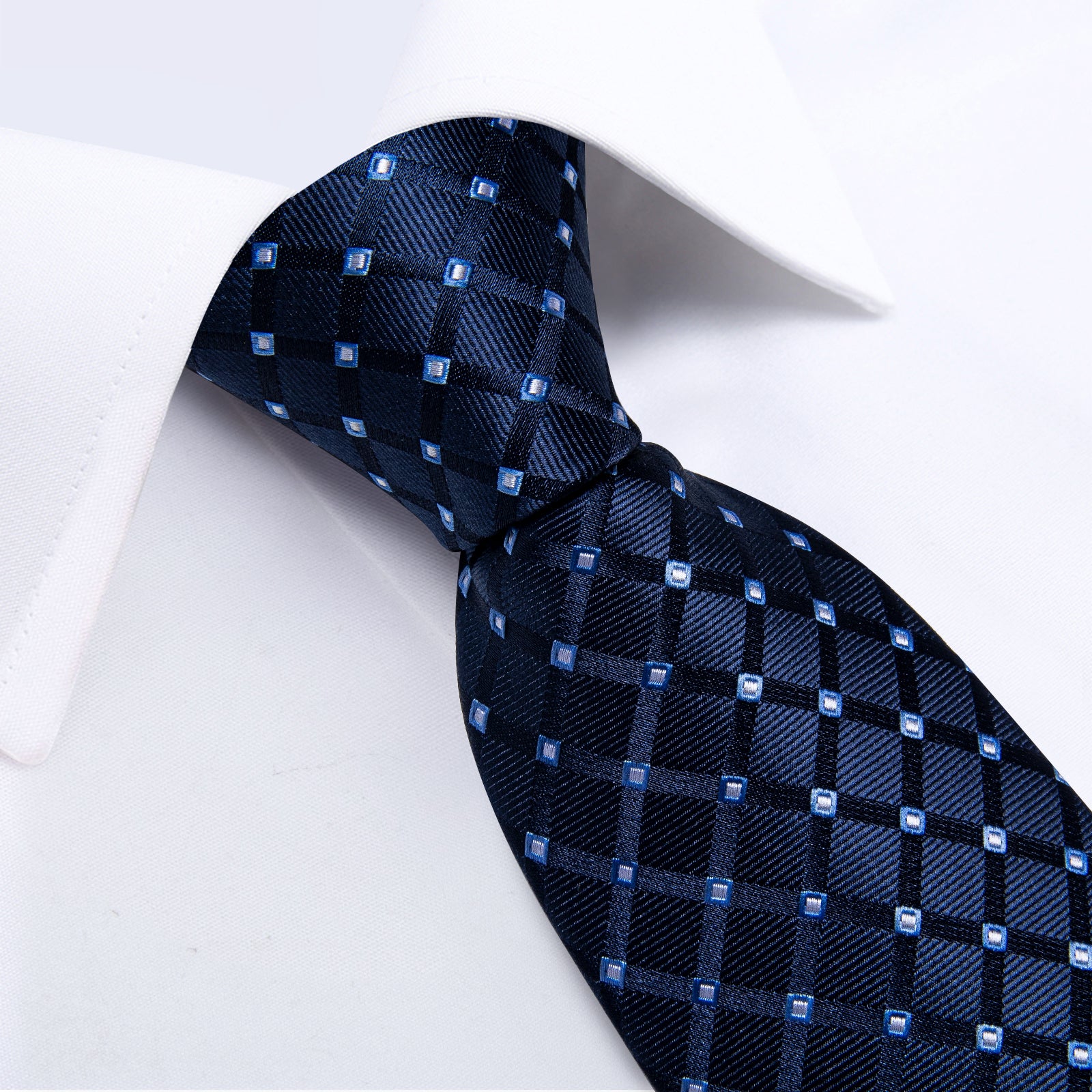 Blue Dotted Men's Tie Pocket Square Cufflinks Clip Set