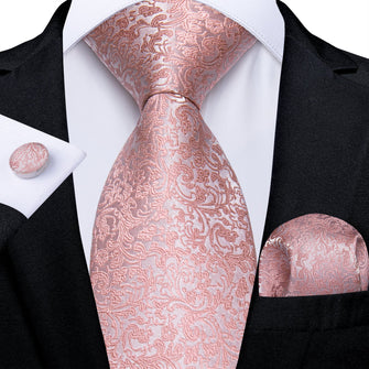 Pink Floral Men's Tie Pocket Square Cufflinks Set