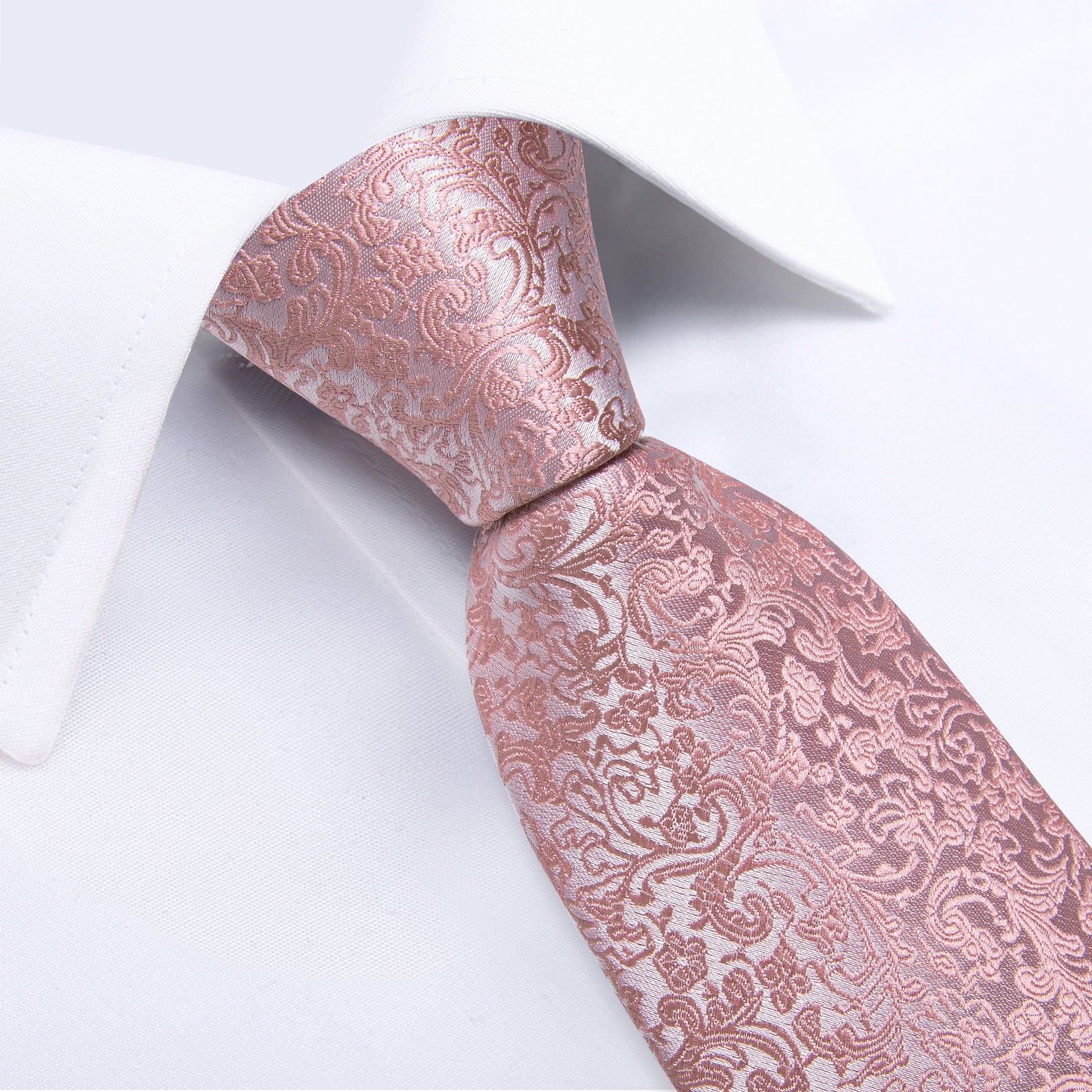 Pink Floral Men's Tie Pocket Square Cufflinks Clip Set