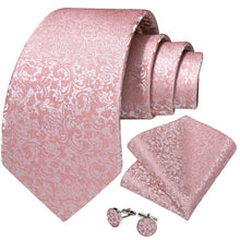 Pink Floral Men's Tie Pocket Square Cufflinks Set