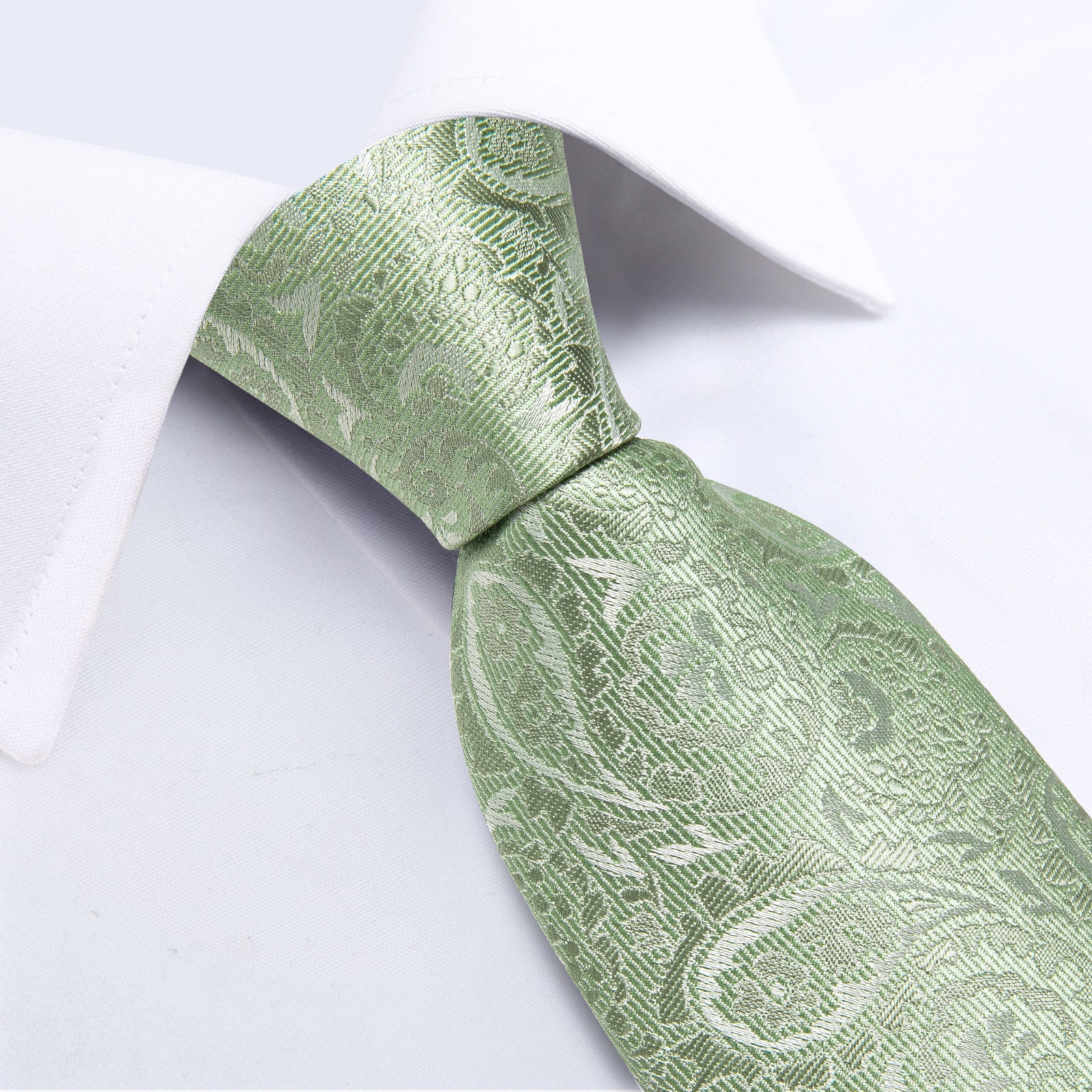 Mint Green Paisley Men's Tie Pocket Square Cufflinks Clip Set