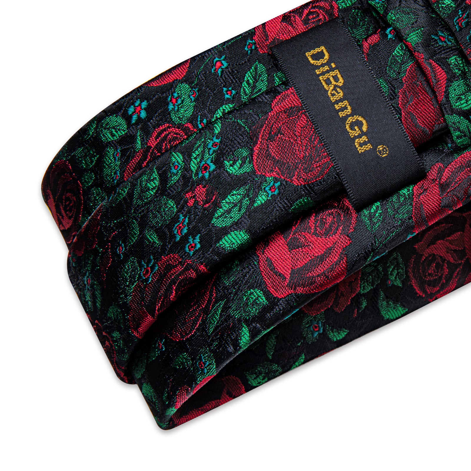 Green Leaf Red Floral Men's Tie Pocket Square Cufflinks Clip Set